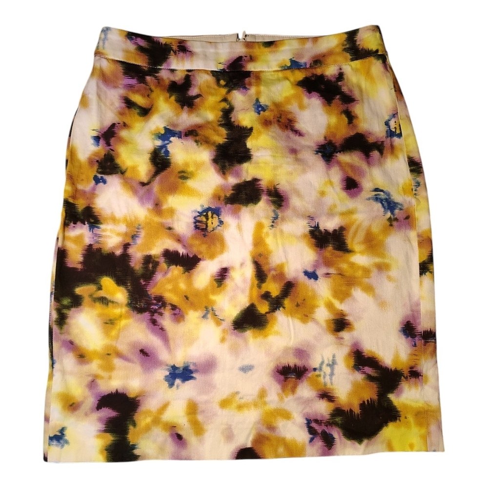 J. Crew Yellow, Purple & Blue Abstract Pencil Skirt